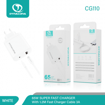 Dynaluna CG110 Chargeur USBA avec Câble de Type-C 1.2M 65W Charge Rapide